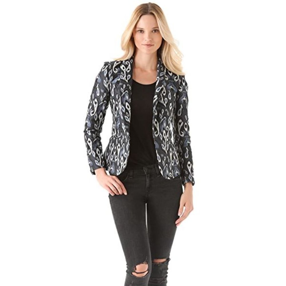 RAG & BONE Silver Ikat Brocade Jacquard Blazer Tuxedo Jacket sz 0 Women's Tux - Picture 11 of 14
